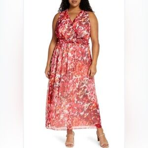 Maggy London Vibrant Red Floral Maxi Dress